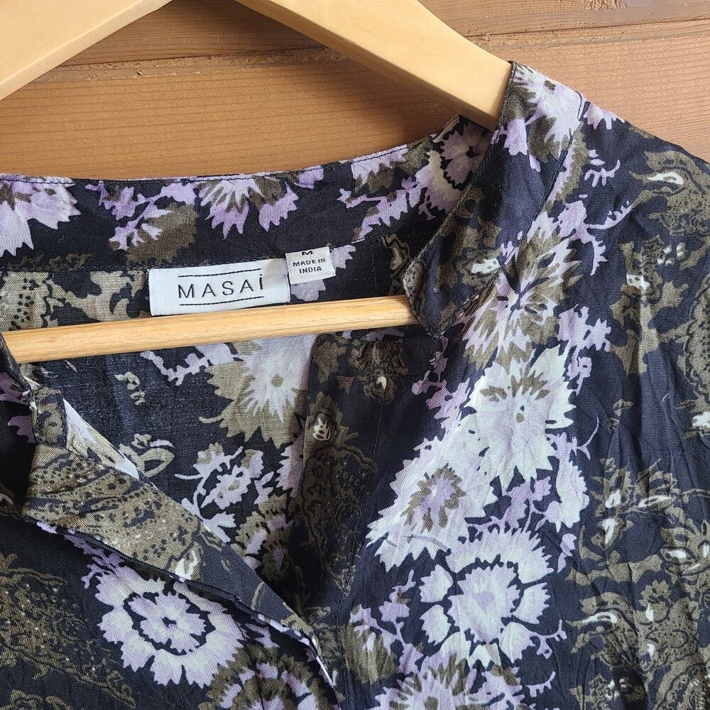 Masai Nimes Shirt Dress Kimono Floral Paisley Tunic Duster Med Boho Fall Cottage - Picture 3 of 6